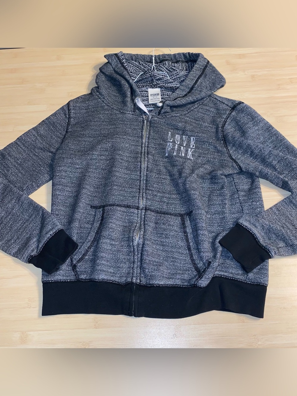 Victoria’s Secret Love Pink Full Zip Hoodie Jacket Medium Heathered Gray Flaws